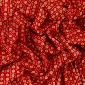 Red Handwoven Benarasi Jamdhani Saree With Chakaram Motifs in Checks With Mango Motifs in Pallu-Red