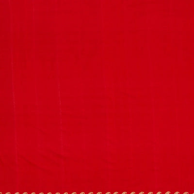 Red Handwoven Benarasi Jamdhani Saree With Chakaram Motifs in Checks With Mango Motifs in Pallu-Red