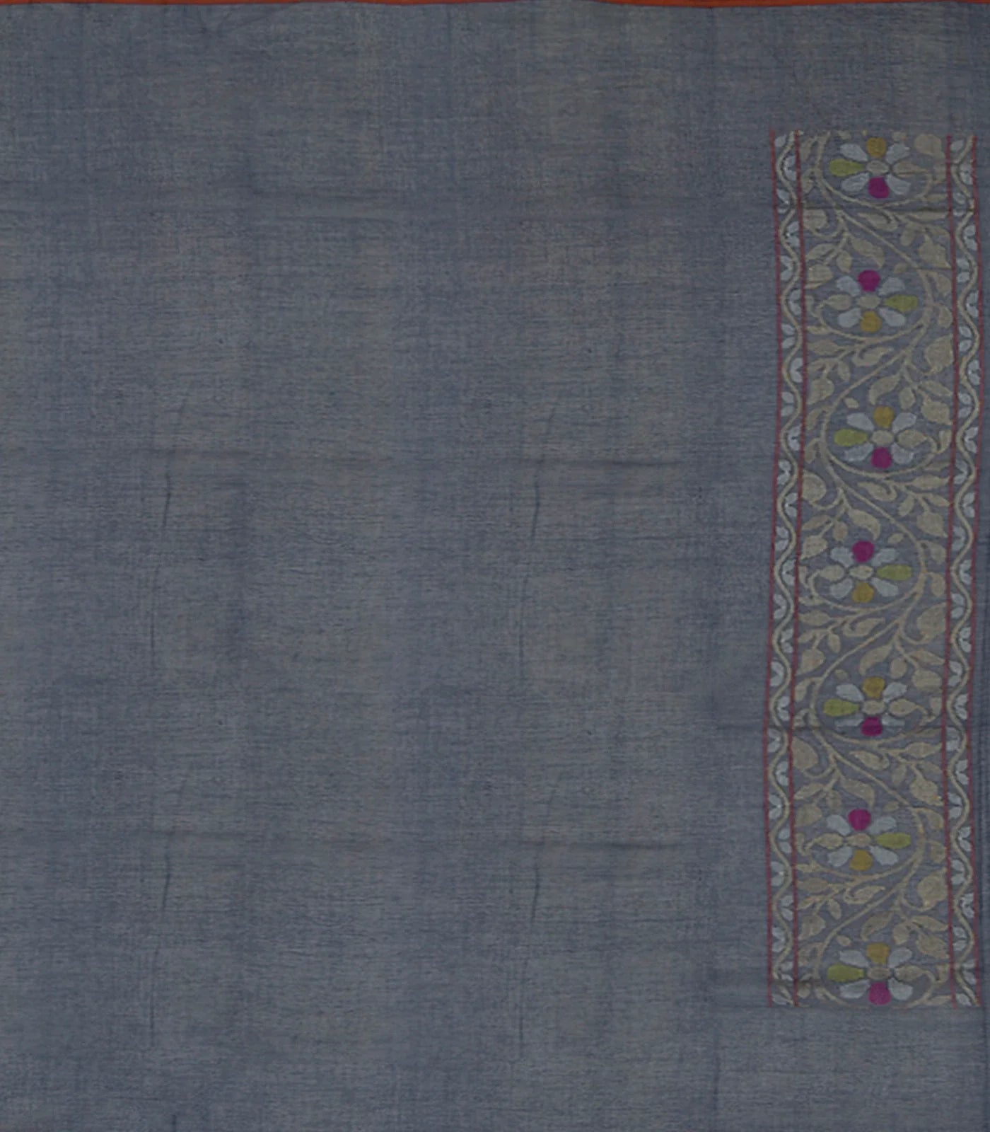 Blue Handwoven Benarasi "Neelambari" Jamdhani Saree With Floral Vine Motifs & Corner Pailsey Butta-Blue