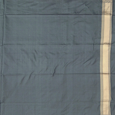 Grey Handwoven Benarasi Silk Saree With Bird Motifs & Diagonal Stripes in Zari Border-Grey