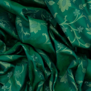 Green Handwoven Uppada Weave Silk Saree With Floral Vine Motifs & Zari Border-Green