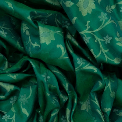 Green Handwoven Uppada Weave Silk Saree With Floral Vine Motifs & Zari Border-Green