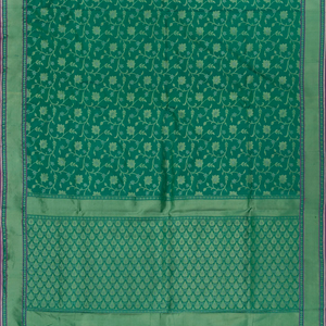 Green Handwoven Uppada Weave Silk Saree With Floral Vine Motifs & Zari Border-Green