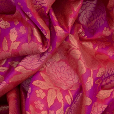 Hot Pink Handwoven Uppada Weave Silk Saree With Floral Motifs & Zari Border-Hot Pink