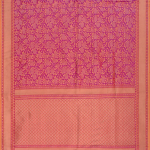 Hot Pink Handwoven Uppada Weave Silk Saree With Floral Motifs & Zari Border-Hot Pink