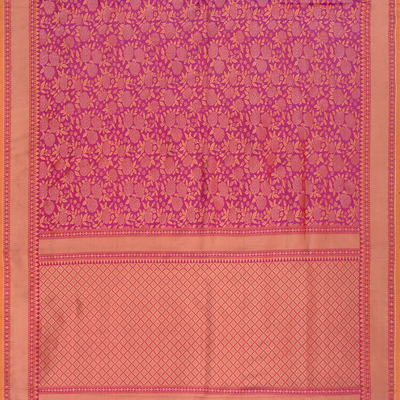 Hot Pink Handwoven Uppada Weave Silk Saree With Floral Motifs & Zari Border-Hot Pink