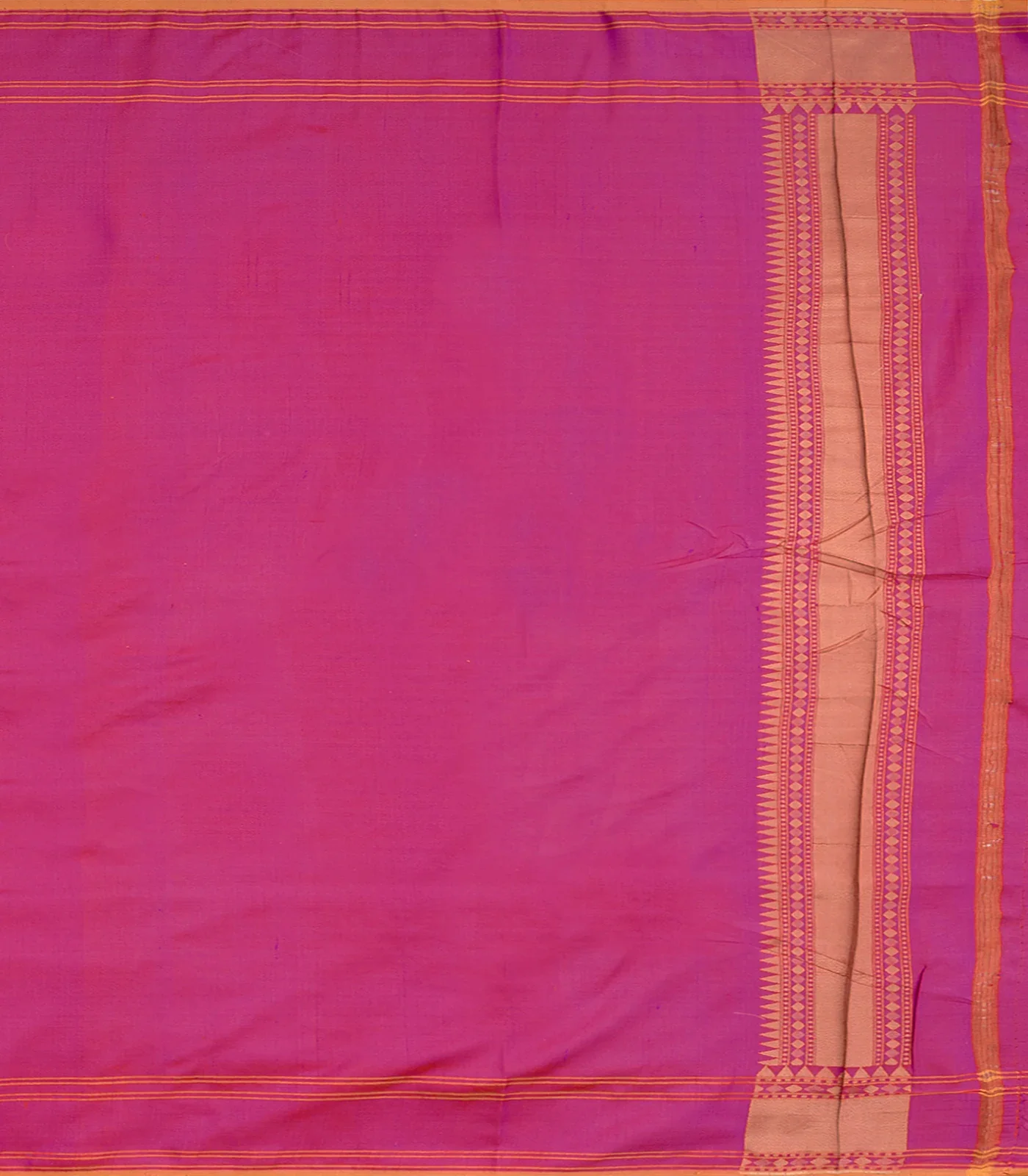 Hot Pink Handwoven Uppada Weave Silk Saree With Floral Motifs & Zari Border-Hot Pink