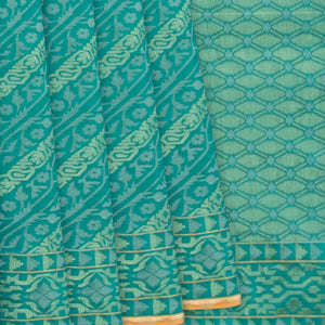 Cyan Handwoven Banarasi Silk Saree With Diagonal Vine Motifs