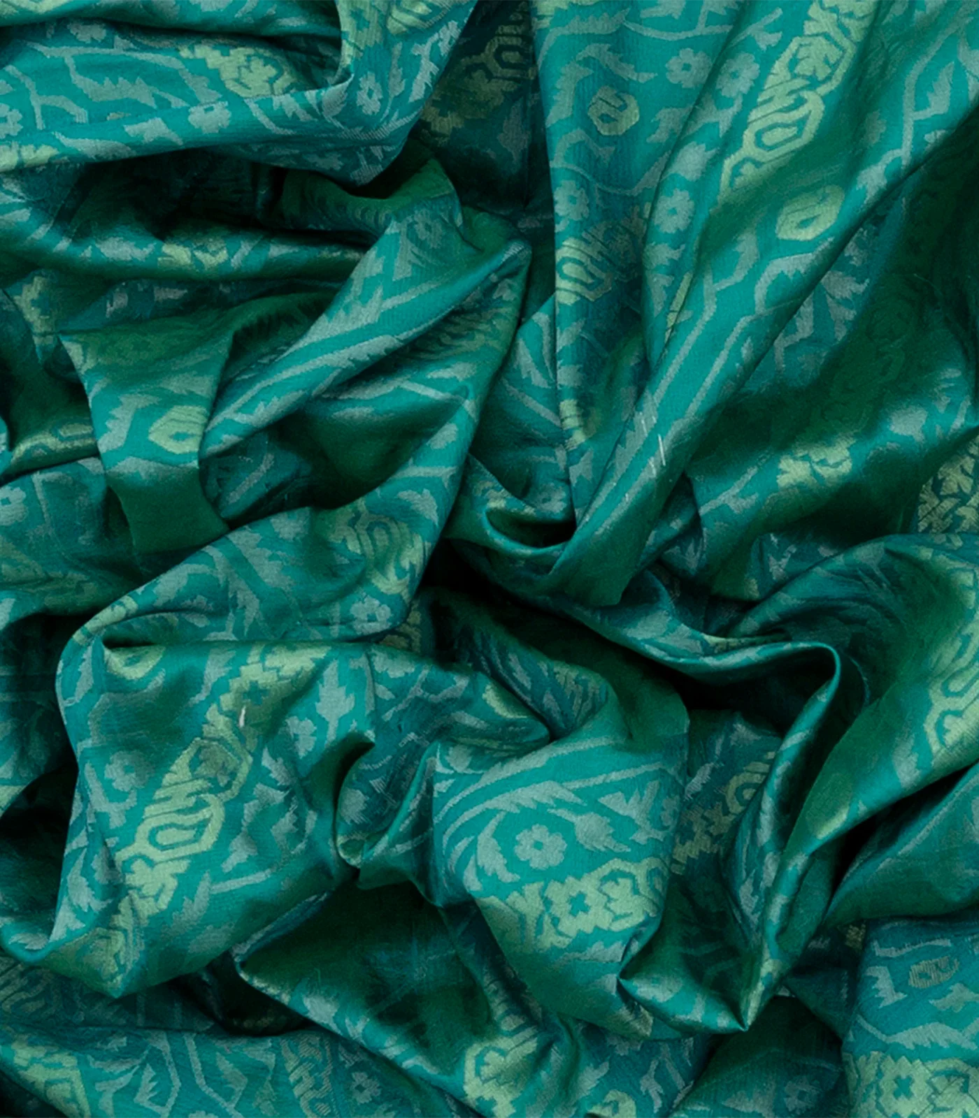 Cyan Handwoven Banarasi Silk Saree With Diagonal Vine Motifs