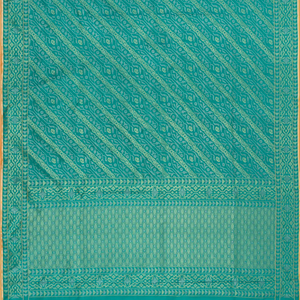 Cyan Handwoven Banarasi Silk Saree With Diagonal Vine Motifs