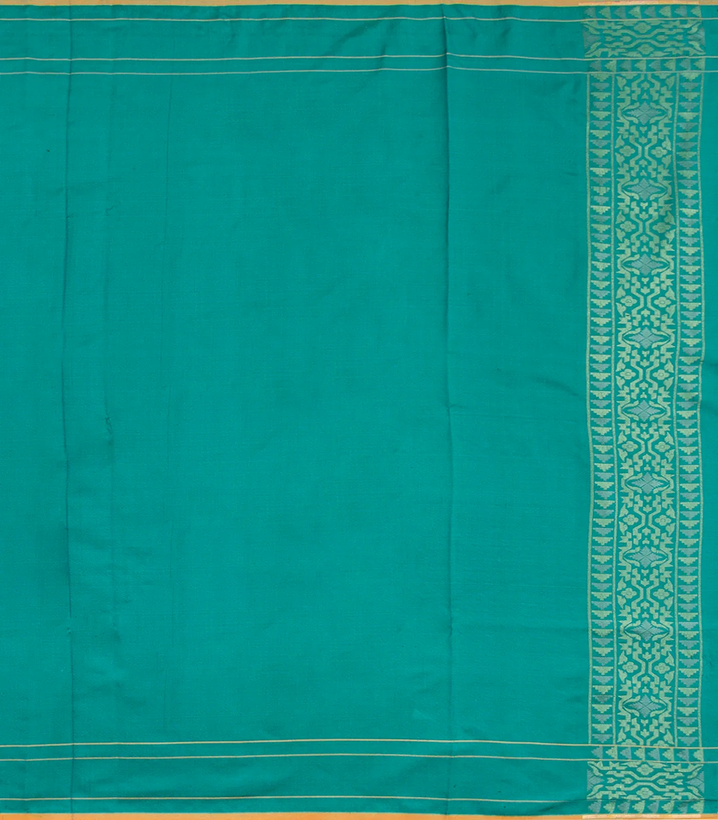 Cyan Handwoven Banarasi Silk Saree With Diagonal Vine Motifs