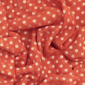 Rust Handwoven Khaddi Geirgette Silk Saree With Floral Motifs & Vine Motifs in Border-Rust