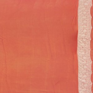 Rust Handwoven Khaddi Geirgette Silk Saree With Floral Motifs & Vine Motifs in Border-Rust