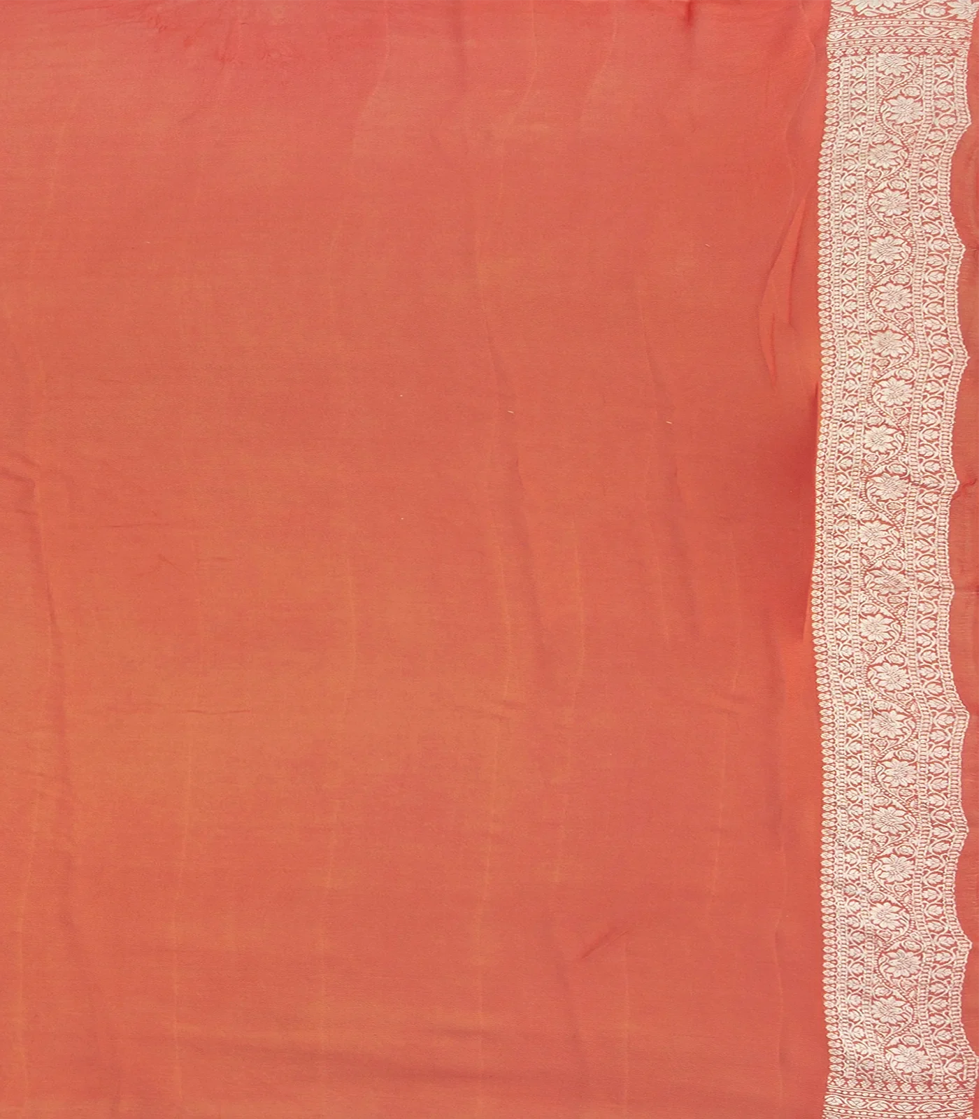 Rust Handwoven Khaddi Geirgette Silk Saree With Floral Motifs & Vine Motifs in Border-Rust