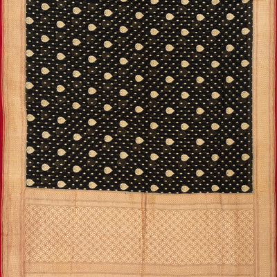 Black Handwoven Banarasi Khaddi Georgette Saree With Maroon Border-Black