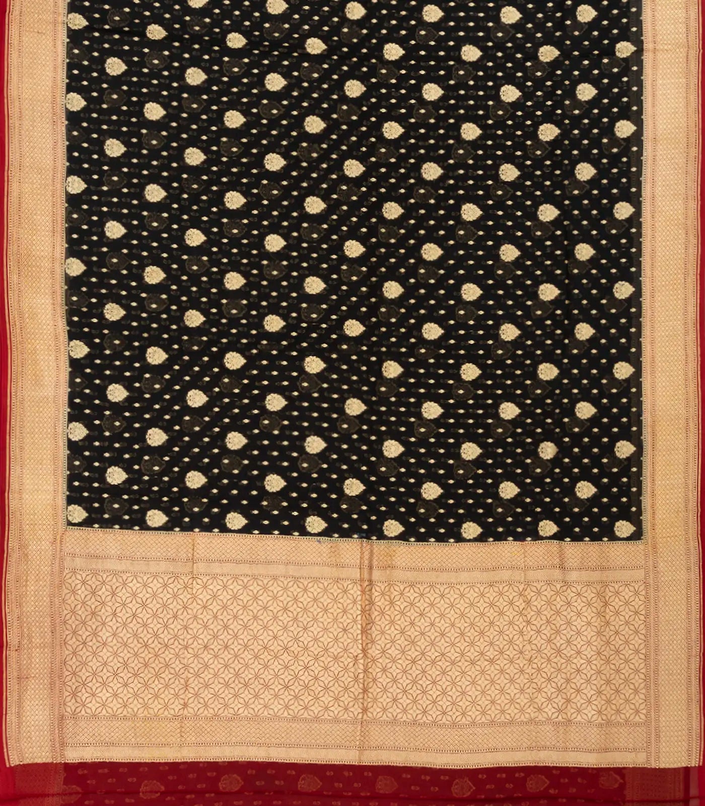 Black Handwoven Banarasi Khaddi Georgette Saree With Maroon Border-Black