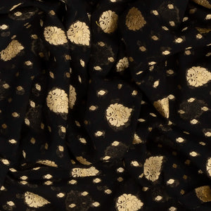 Black Handwoven Banarasi Khaddi Georgette Saree With Maroon Border-Black