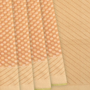 Peach Handwoven Banarasi Cotton Saree With Flower Motifs-Peach