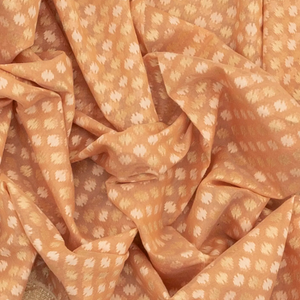 Peach Handwoven Banarasi Cotton Saree With Flower Motifs-Peach