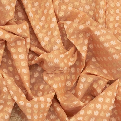 Peach Handwoven Banarasi Cotton Saree With Flower Motifs-Peach