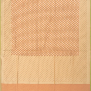 Peach Handwoven Banarasi Cotton Saree With Flower Motifs-Peach