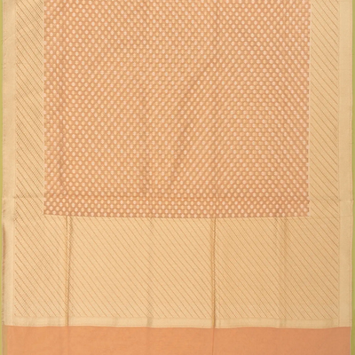 Peach Handwoven Banarasi Cotton Saree With Flower Motifs-Peach
