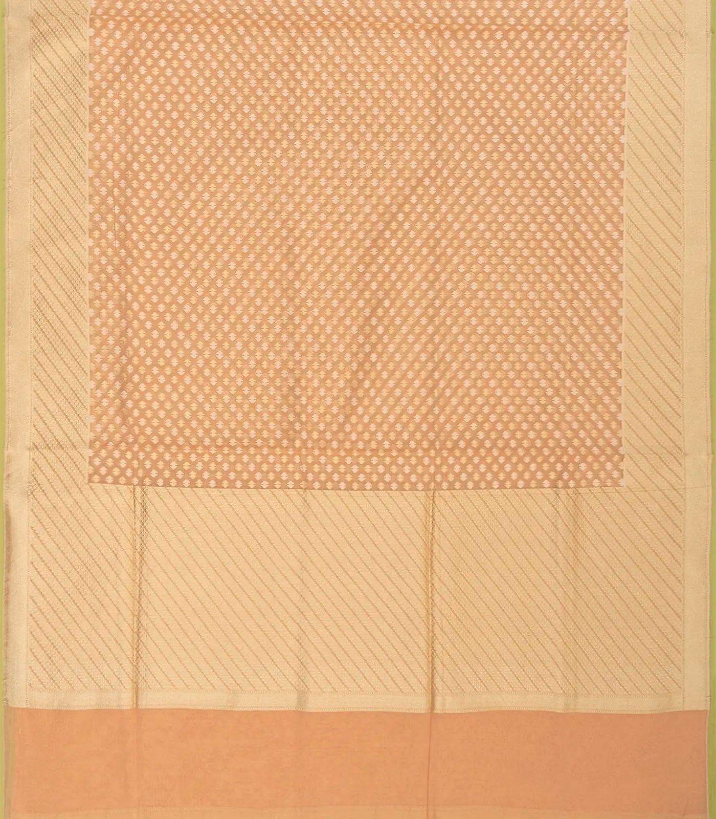 Peach Handwoven Banarasi Cotton Saree With Flower Motifs-Peach