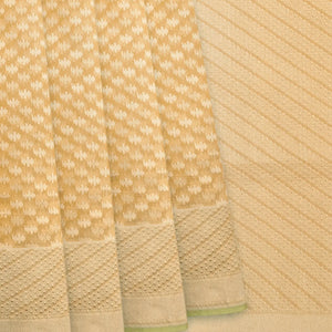 Sandal Handwoven Banarasi Cotton Saree With Flower Motifs-Sandal