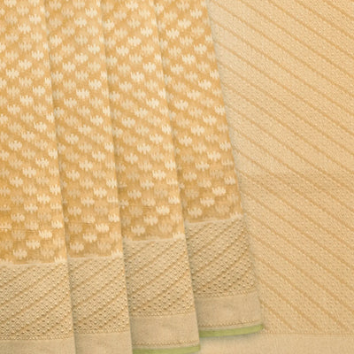 Sandal Handwoven Banarasi Cotton Saree With Flower Motifs-Sandal