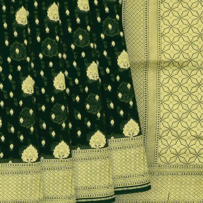 Bottle Green Banarasi Khaddi Georgette Saree With Flower Motifs-Bottle Green