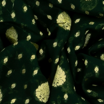 Bottle Green Banarasi Khaddi Georgette Saree With Flower Motifs-Bottle Green