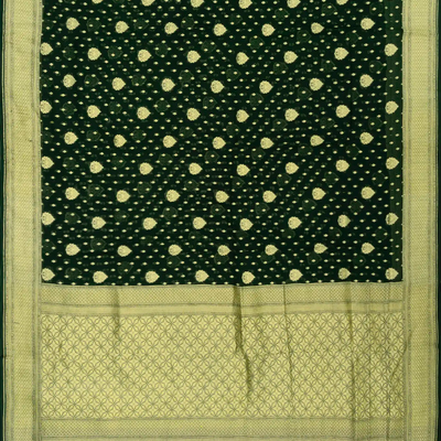 Bottle Green Banarasi Khaddi Georgette Saree With Flower Motifs-Bottle Green