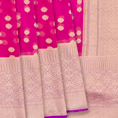Pink Banarasi Khaddi Georgette Saree With Kamalam Motifs-Pink