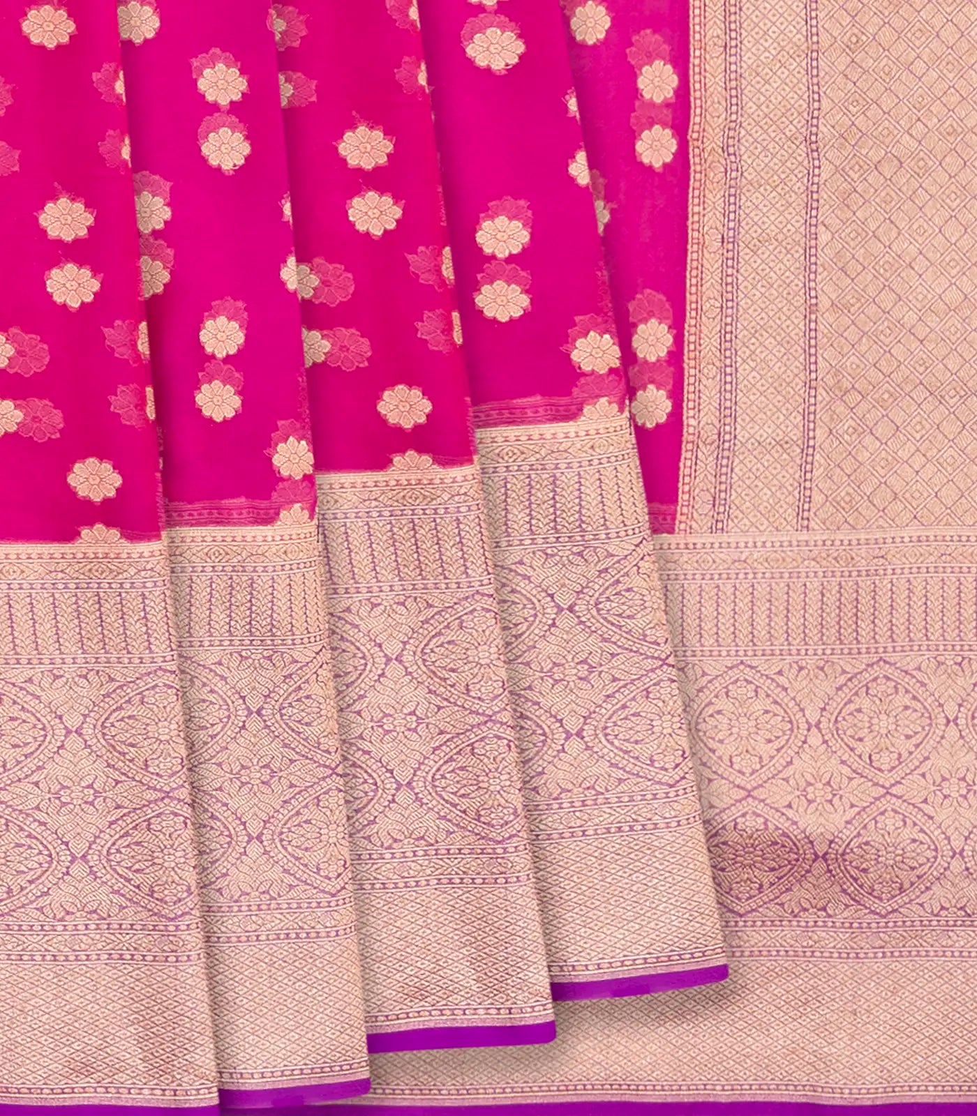 Pink Banarasi Khaddi Georgette Saree With Kamalam Motifs-Pink