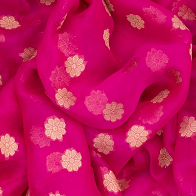 Pink Banarasi Khaddi Georgette Saree With Kamalam Motifs-Pink