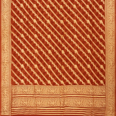 Crimson Banarasi Khaddi Georgette Saree With Diagonal Stripes-Crimson