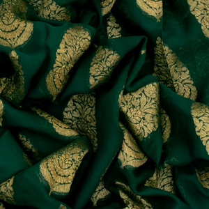 Dark Green Banarasi Khaddi Georgette Saree With Floral Motifs-Dark Green