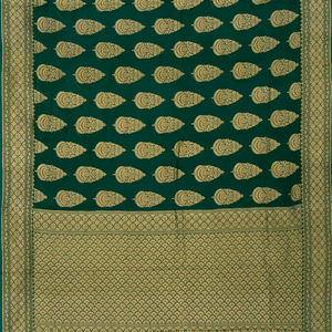 Dark Green Banarasi Khaddi Georgette Saree With Floral Motifs-Dark Green
