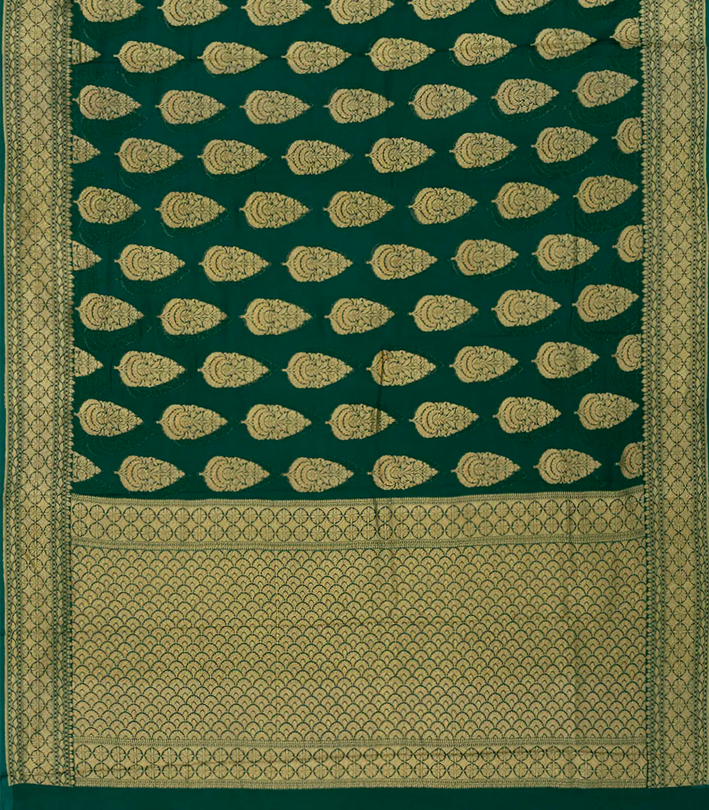 Dark Green Banarasi Khaddi Georgette Saree With Floral Motifs-Dark Green