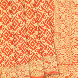 Orange Banarasi Khaddi Georgette Saree With Vine Motifs-Orange