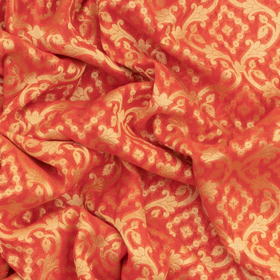 Orange Banarasi Khaddi Georgette Saree With Vine Motifs-Orange