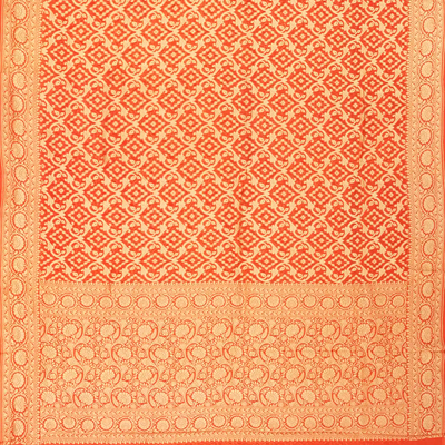 Orange Banarasi Khaddi Georgette Saree With Vine Motifs-Orange