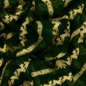 Dark Green Banarasi Khaddi Georgette Saree With Diagonal Stripes-Dark Green