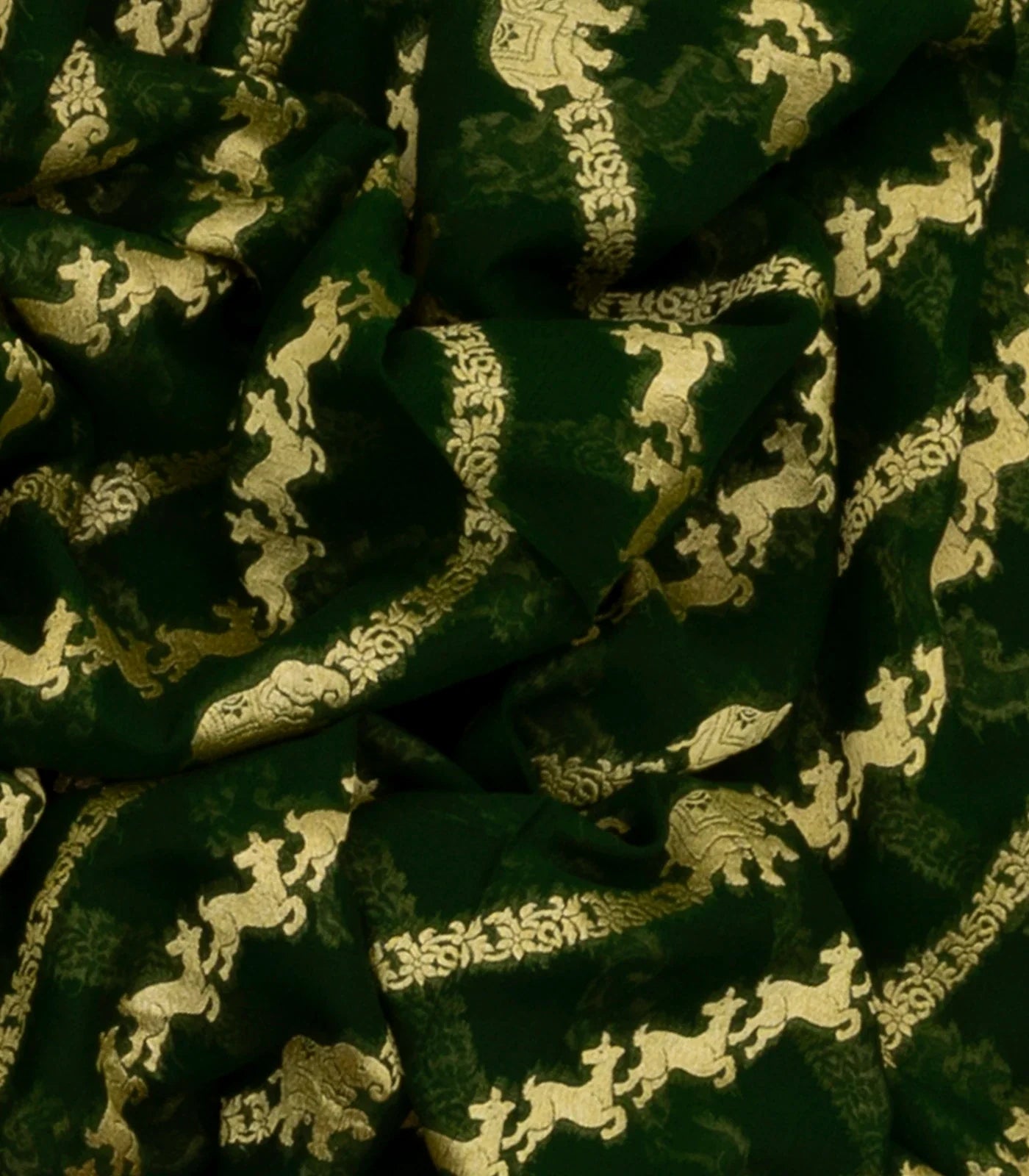 Dark Green Banarasi Khaddi Georgette Saree With Diagonal Stripes-Dark Green