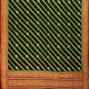 Dark Green Banarasi Khaddi Georgette Saree With Diagonal Stripes-Dark Green