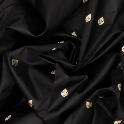 Black Banarasi Silk Saree With Floral Motifs-Black