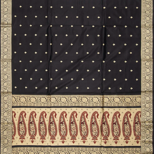 Black Banarasi Silk Saree With Floral Motifs-Black