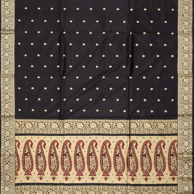 Black Banarasi Silk Saree With Floral Motifs-Black