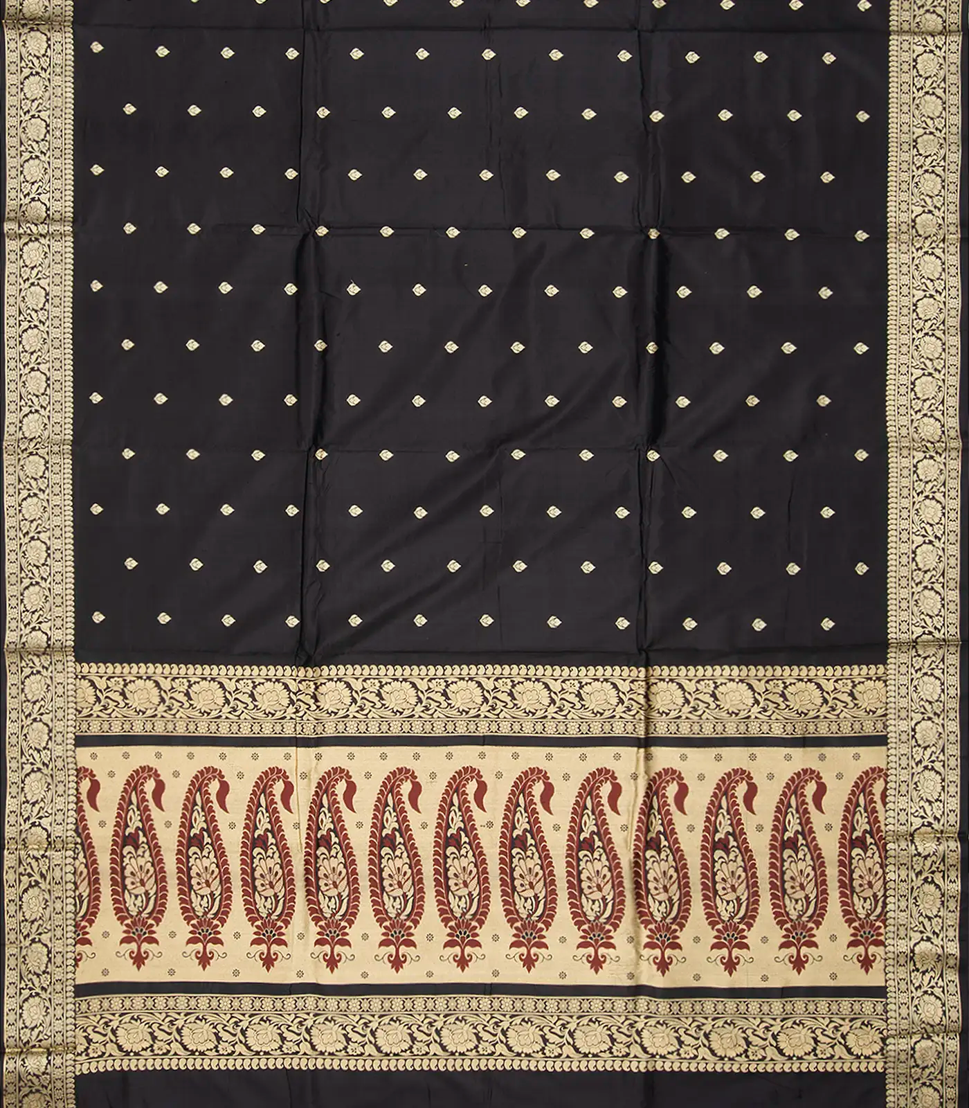 Black Banarasi Silk Saree With Floral Motifs-Black