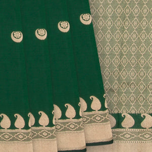 Dark Green Banarasi Silk Saree With Mango Motifs-Dark Green
